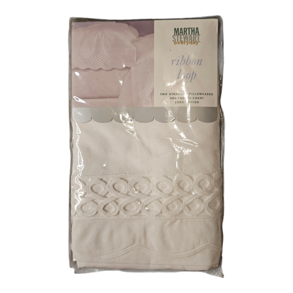 Martha Stewart White Ribbon Loop Pillowcase Set from 2000 New in Package